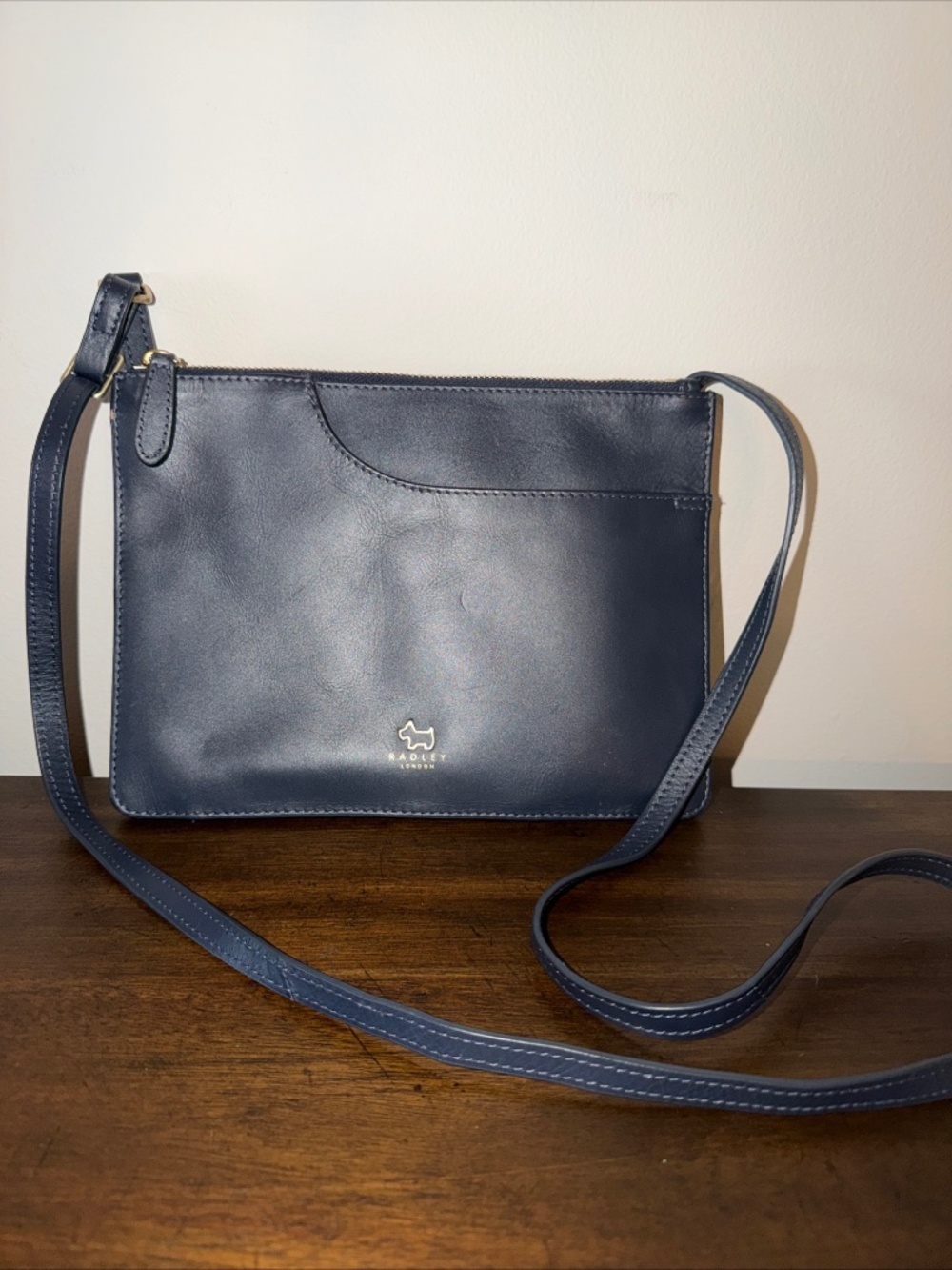 Radley London Crossbody Blue Leather Two Zippers Outer Pockets 🔥